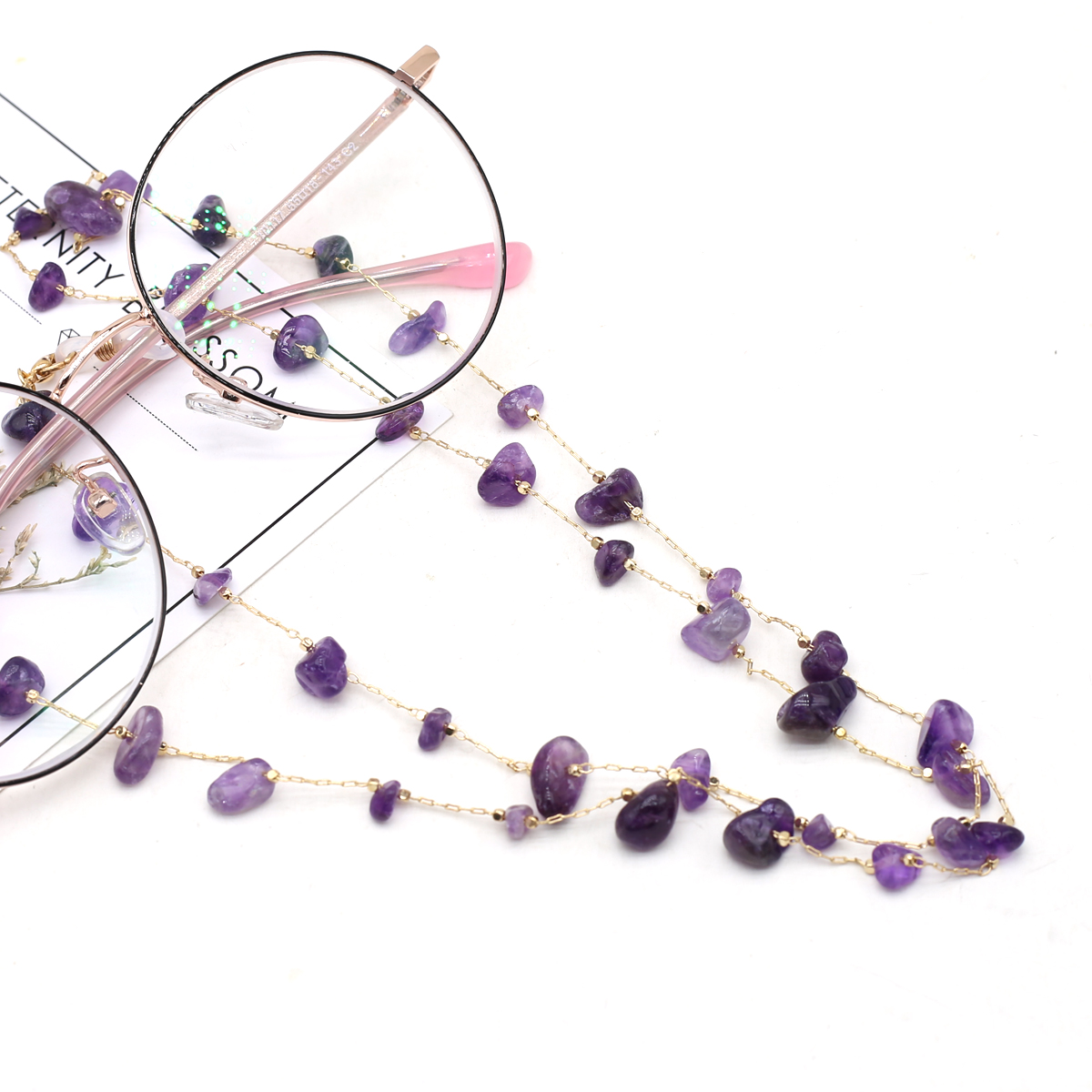 Men Accessories Chain - Natürliche Amethyst Stein Perlen Trendy Brillen