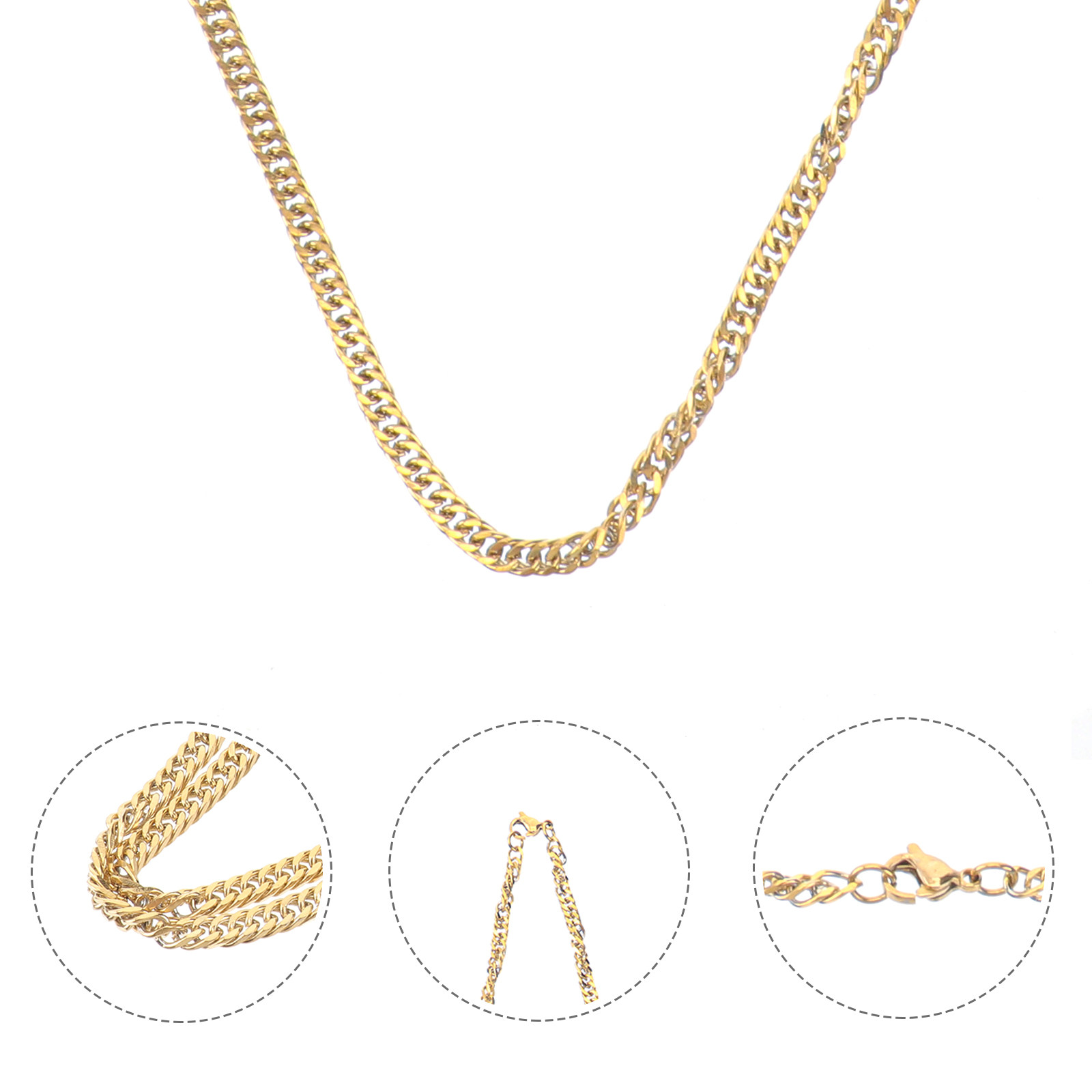 Men Accessories Chain - 1 Stück Goldene Doppel-Schnallenkette aus Titanstahl,