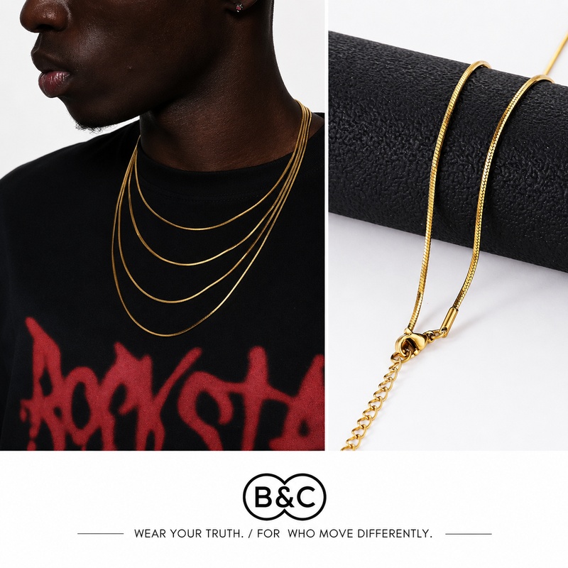 B&C 1,2 mm goldfarbene Edelsta – Men Accessories Chain Bewertung und Preis